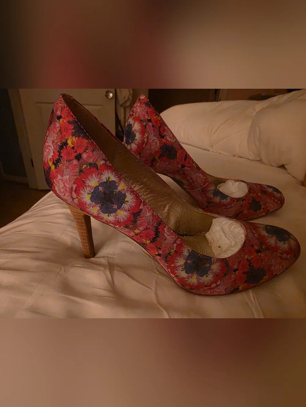 Anthropologie Pink Floral Mid-Heel Pumps with Multicolor Blooms